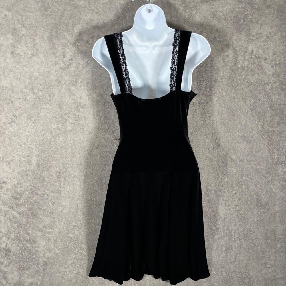 Betsey Johnson Vintage Black Velvet Lace Fit & Flare Dress Square Neck S Witchy - Picture 2 of 13